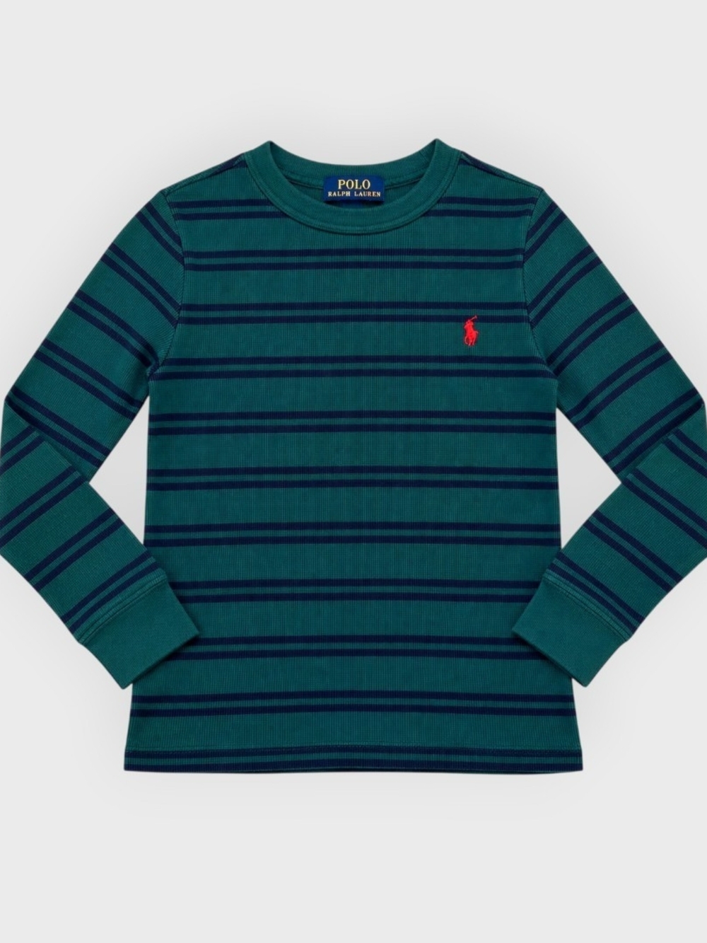 4T Polo by Ralph Lauren Teal and Navy Striped Long-Sleeve Tee with Red Pony